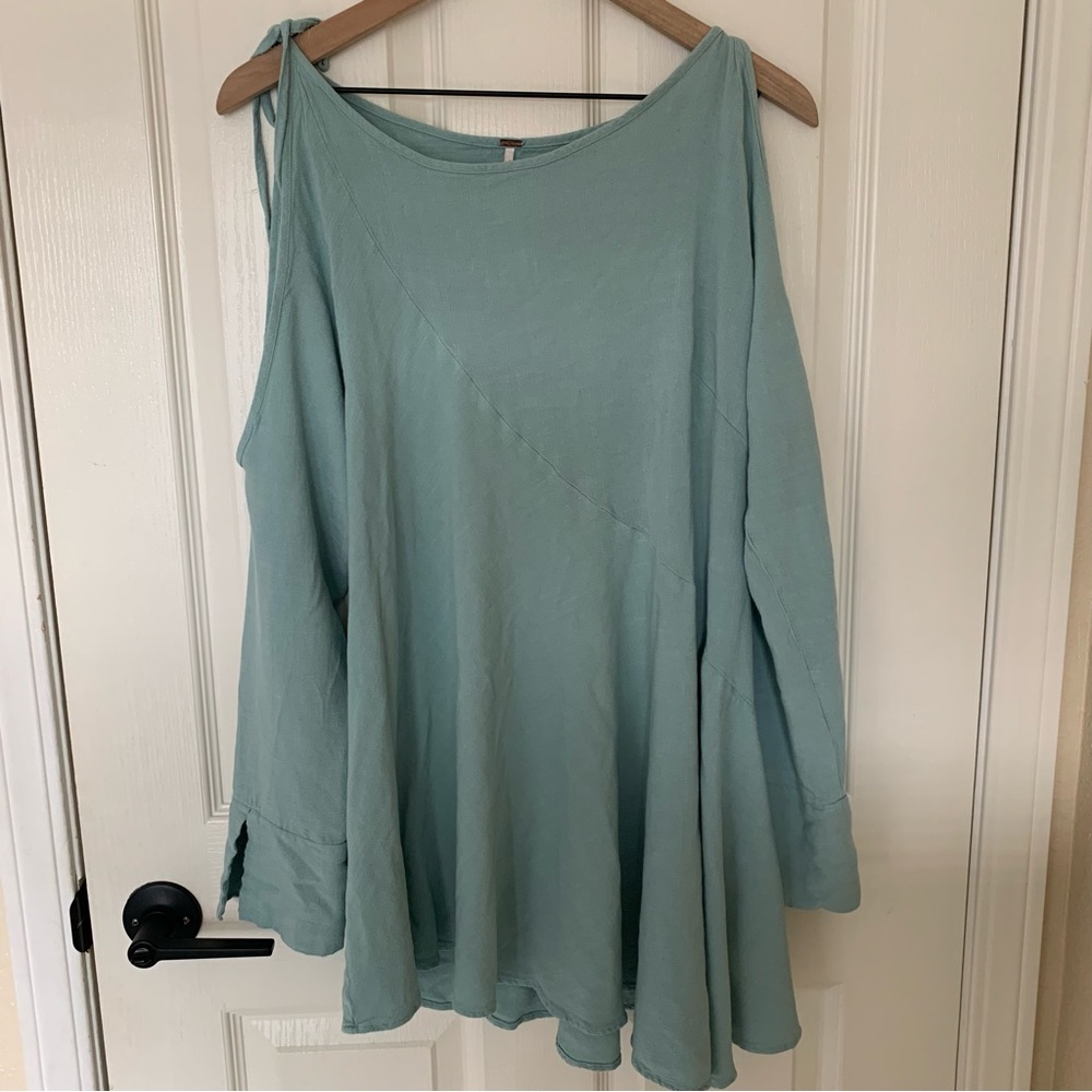 Free People Clear Skies Tunic Dress Cold Shoulder Blue Long Sleeve M